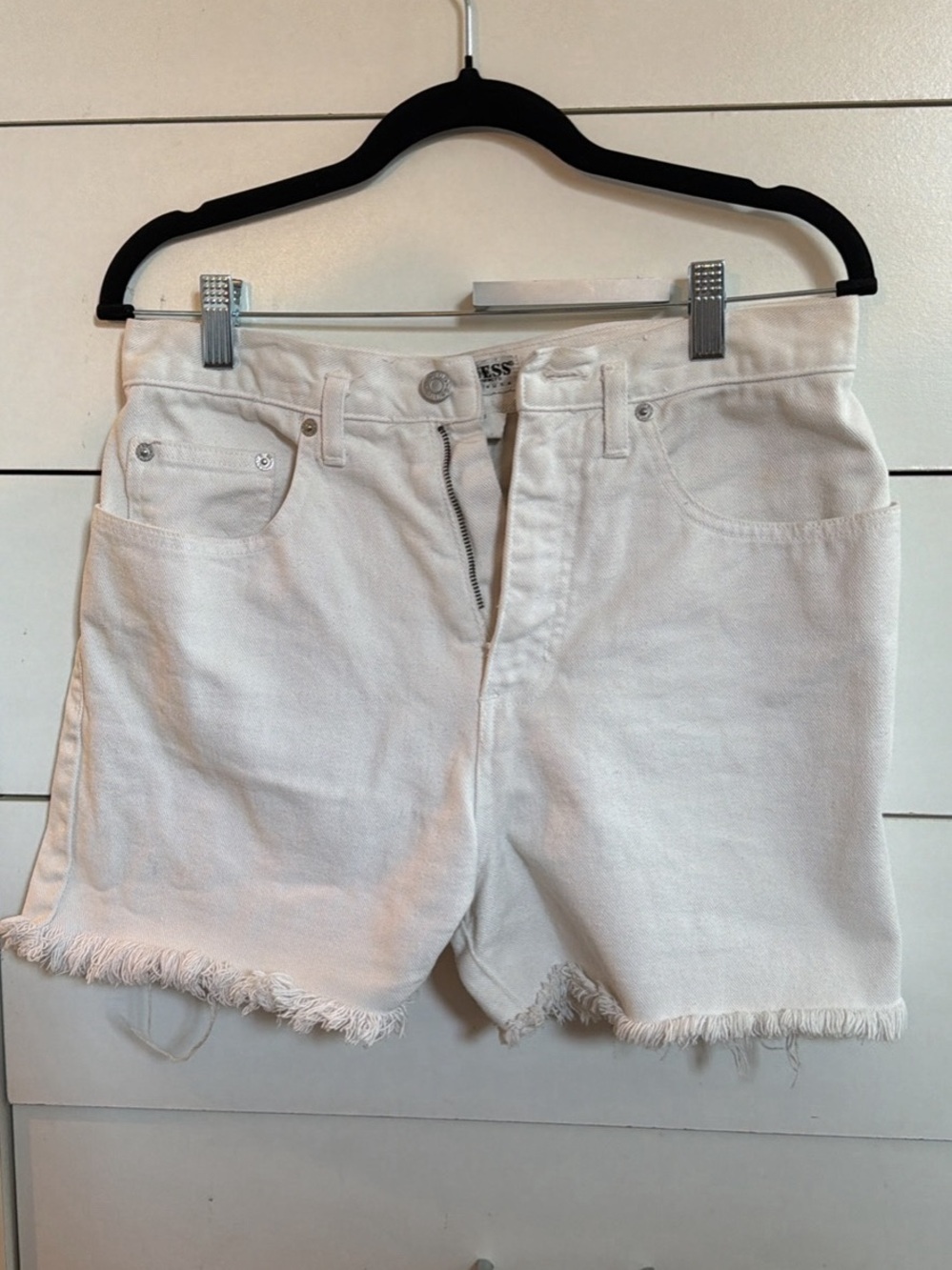 Guess White Frayed Hem Denim Shorts